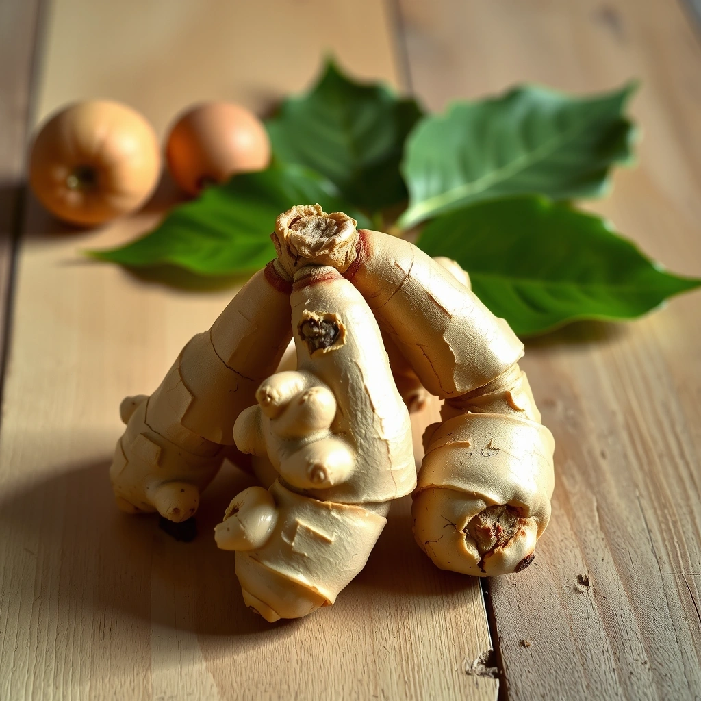 Fresh ginger roots showcasing their natural digestive and anti-nausea properties